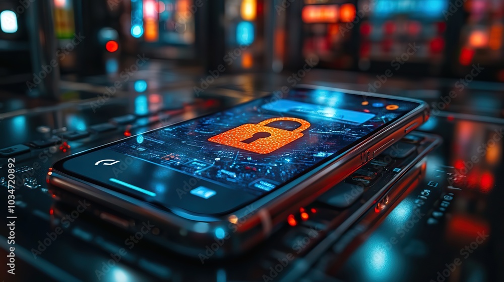 Aufkleber contactless payment concept with lock symbol on smartphone screen highlighting secure nfc technology
