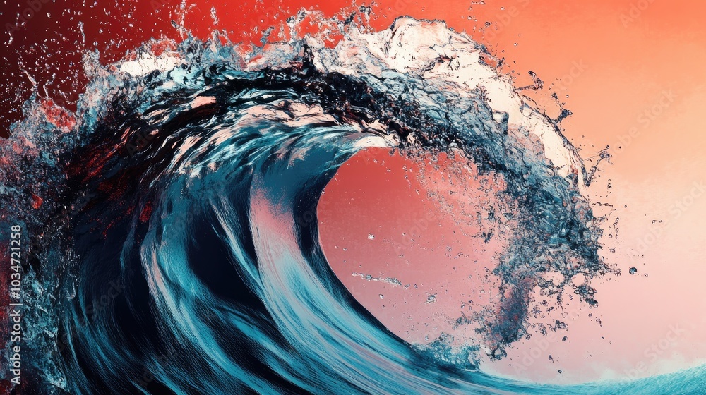 Poster dynamic wave circular splash data flow digital artwork