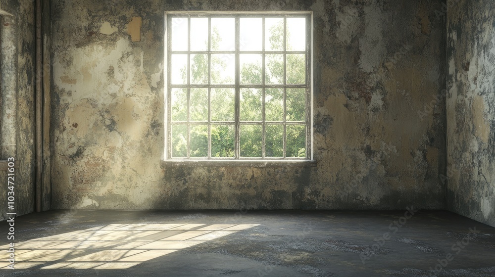 Poster Empty interior space with a window 3D rendering