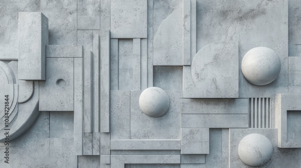 Poster geometric shapes arranged on a gray concrete surface an abstract design showcasing architectural ele