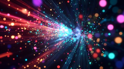 Fototapeta premium Colored optical fiber, background image, technology concept of data transfer and communication. 