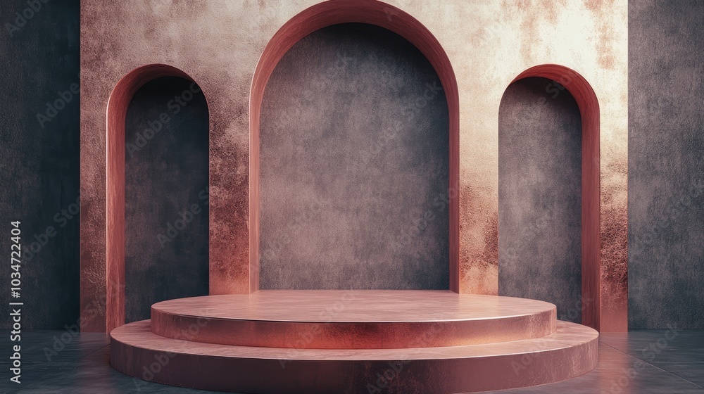 Poster abstract background featuring a podium and wall created through 3d illustration and rendering techni