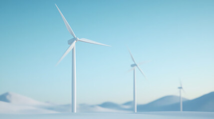 Fototapeta premium A serene landscape featuring wind turbines against a clear blue sky, symbolizing renewable energy and sustainability.