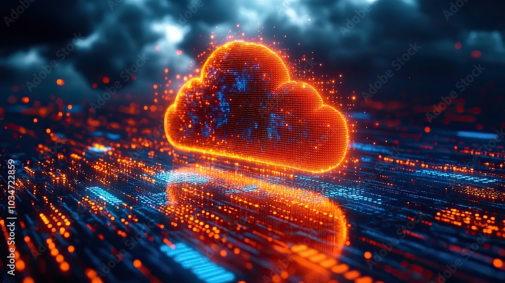 Poster digital cloud amidst dat charts representing cloud cost optimization.illustration