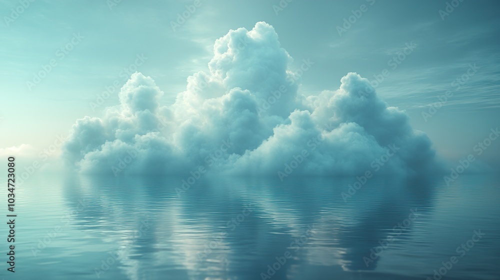 Poster digital cloud over water symbolizing cloud computing and dat storage