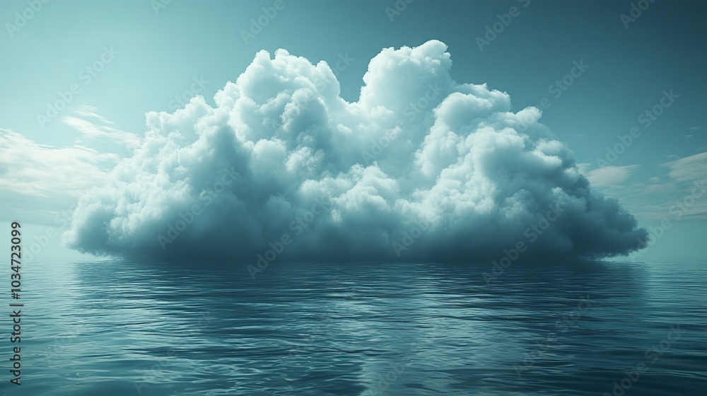 Poster digital cloud over water symbolizing cloud computing and dat storage.image