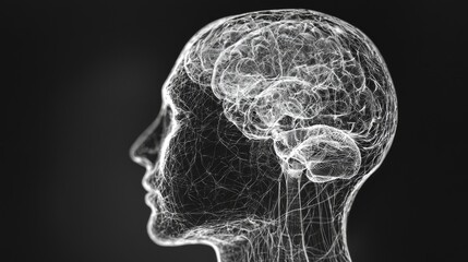 Fototapeta premium A 3D MRI of a human head with detailed AI analysis showing brainwaves and neural activity