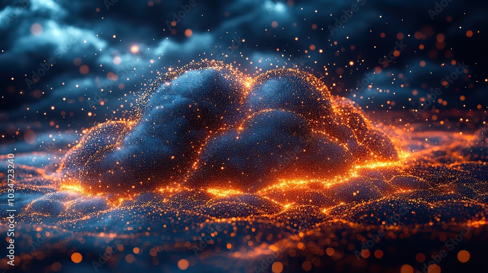 Poster digital cloud with dat flow representing api cloud migration infrastructure transfer.image