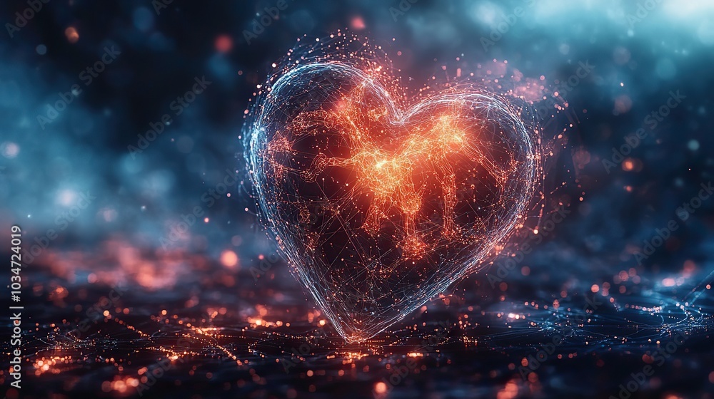 Poster digitalof heart with pulse lines symbolizing heart rate management and modern healthcare technology.