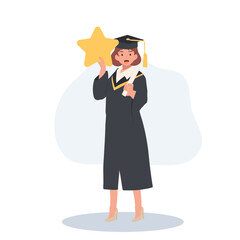 Honor Graduate Female in University Graduation Ceremony Holding Star