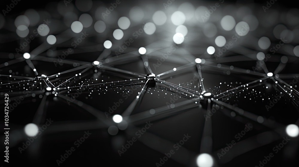 Poster digital representation of network nodes interconnected by lines symbolizing dat exchange and communi