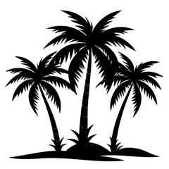 Three palm tree black silhouette palm tree vector illustration