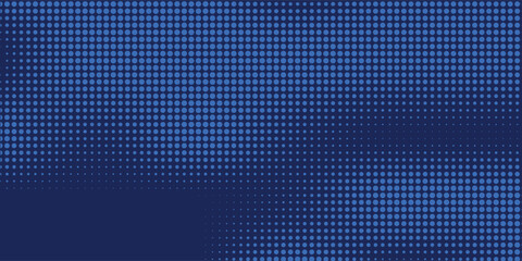 Dark blue halftone dotted abstract background, big data pattern, technology or futuristic visualization, waveform dot texture, music backdrop.