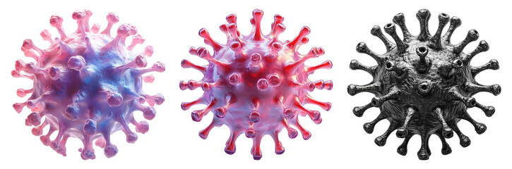 Colorful Virus Models Isolated on Transparent Background