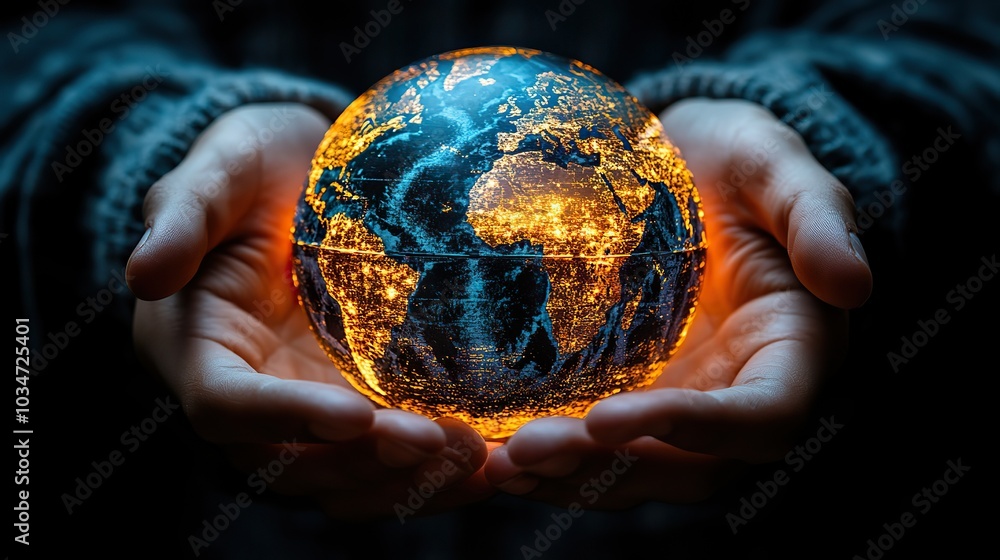 Poster diverse hands holding glowing globe symbolizing unity and global connection the image represents hop