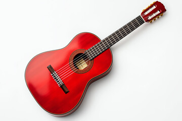 Obraz premium Red acoustic guitar on white background