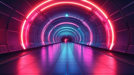 Arched pathways reflected infinitely in gleaming mirror floors, illuminated by ambient holographic light, sci-fi setting, sleek and modern design, vibrant colors