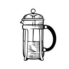 Coffee Brewing Sketch Elements , Hand-drawn Coffee shop Cafe Tools and Beans in Engraved Illustration