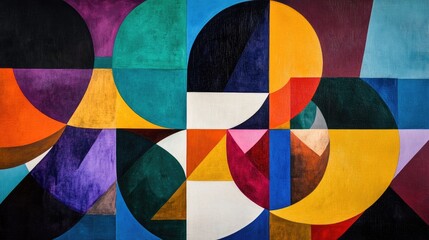 Fototapeta premium Colorful abstract geometric shapes arranged in an artistic composition showcasing vibrant contrasts and mesmerizing patterns