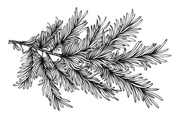 Coloring book illustration of pine leaves on a plain background vintage style