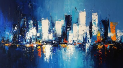 Obraz premium Abstract city skyline in blue, white, and orange.
