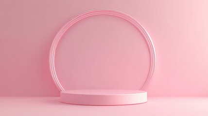 Obraz premium Pink Circular Podium with a Curved Frame