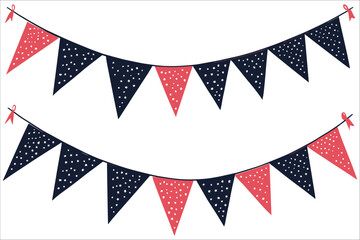 Fototapeta premium Patriotic bunting in traditional colors for independence day. Colorful party flags vector illustrations. Patriotic bunting silhouettes vector design. Set of USA festive patriotic bunting flags vector