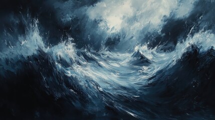 Abstract painting of stormy sea waves.