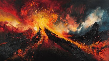 Abstract painting of volcanic eruption.