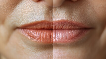 Obraz premium Close-up shot of the area around the mouth, showcasing the effectiveness of Botox in removing wrinkles, with detailed before-and-after comparison, Crisp Focus, Realistic