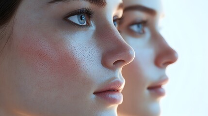 Recovery timeline video showing rhinoplasty results, featuring close-up views of the nose healing at different stages, with a final before-and-after reveal, Photorealistic, Bright Lighting