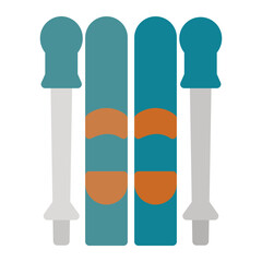 Ski icon in Color Fill. Flat style. Isolated on White Background