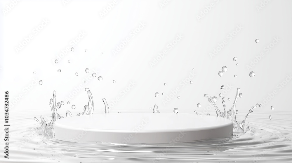 Poster elegant 3d podium in empty space with water splashes