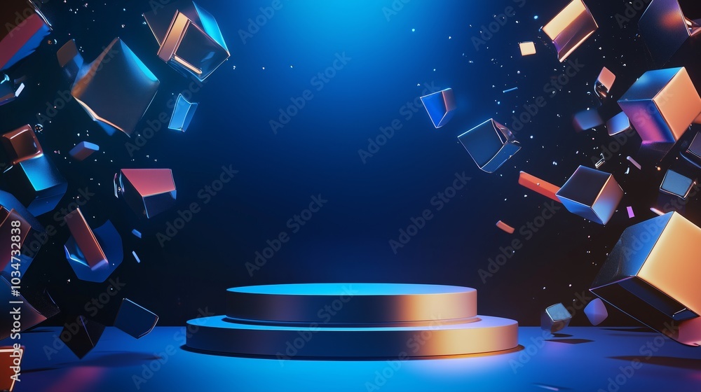 Poster stylish 3d podium in ample empty space with surroundings
