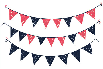 Obraz premium Patriotic bunting in traditional colors for independence day. Colorful party flags vector illustrations. Patriotic bunting silhouettes vector design. Set of USA festive patriotic bunting flags vector