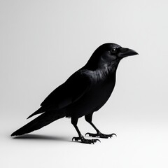 Obraz premium Black crow standing on white isolated background.