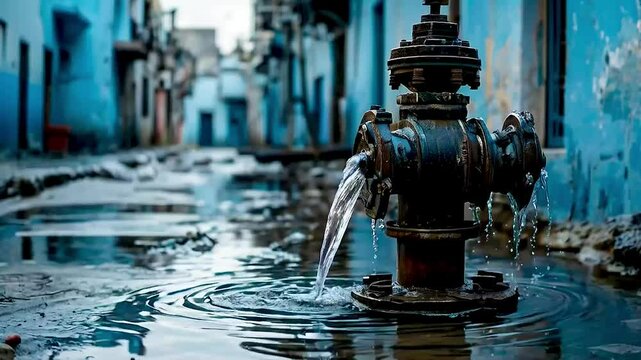 a water hydrant  and  a puddle  of water