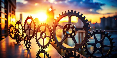 Cogwheel Symbol Silhouette with High Depth of Field - Mechanical Design, Engineering Concept, Industrial Element, Gear System, Automation, 