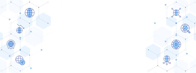 Global Banner Vector Illustration with Two-sided Icon Style. Line Duotone icon. Containing global connection, trading, global research, communications, global, recession, global warming