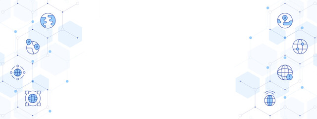 Global Banner Vector Illustration with Two-sided Icon Style. Line Duotone icon. Containing global communication, global, world, global education, earth, telecommuting, global network