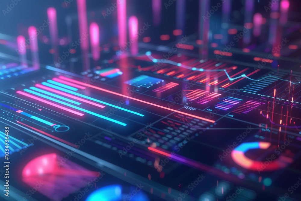 Poster abstract futuristic data visualization with neon colors