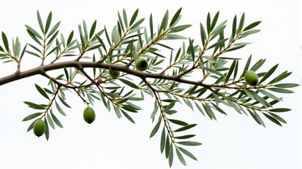 olive tree branch with leaves isolated on white background.