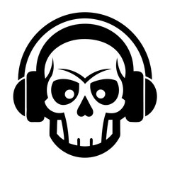 Skull with headset black silhouette, Skull logo vector illustration. music skull logo template