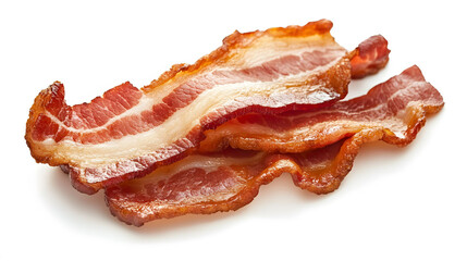 Crisp Fried Bacon on White Background, high-resolution e-commerce image showcasing delicious, perfectly cooked bacon for appetizing product displays