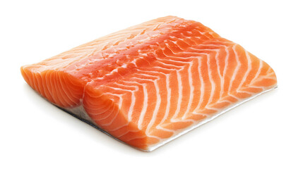 raw salmon fillet on white background, showcasing vibrant color and texture, presented in a wide horizontal format, culinary focus