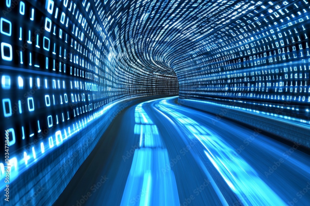 Aufkleber a tunnel of binary code with a road leading into the distance, symbolizing the digital world and the