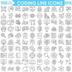 Coding Line Icons Vector And Illustration Set.