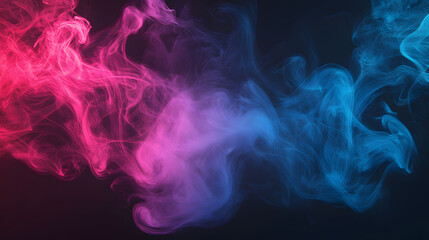 Obraz premium Neon smoke swirl, vibrant pink and blue hues blend softly against a deep black backdrop, creating a striking visual contrast.
