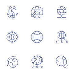 Global icons set. Thin Line style, editable stroke. decrease, global, global day of parents, global network, global shipping, global server, global warming