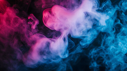 Obraz premium Neon pink and blue smoke swirling elegantly against a deep black backdrop, creating a striking visual contrast and vibrant energy